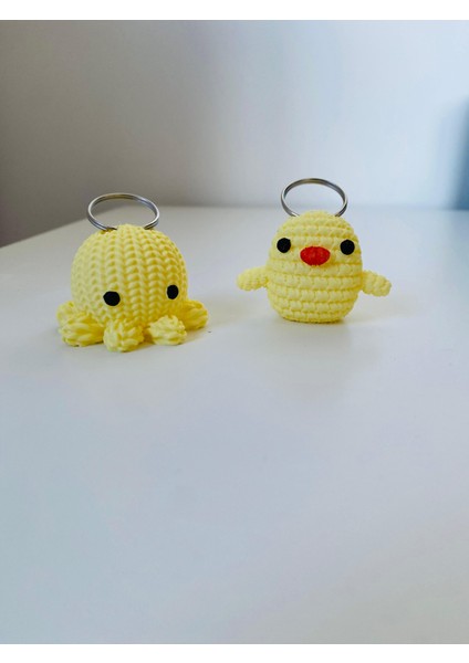 Ehlikeyif Amigurumi Görünümlü Ahtapot ve Civciv Anahtarlık (2 Adet 4-5 Cm)