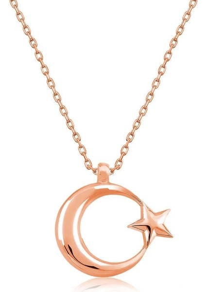 Gümüş Rose Ay Yıldız Bayan Kolye