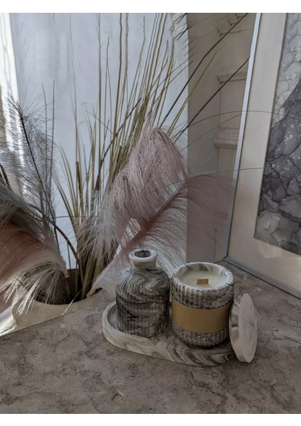 Şık ve Zarif Dekoratif Beton Vazo, Tepsi ve Mumluk Seti fiyatları