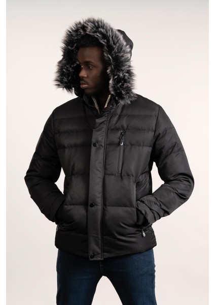 Kürklü Kapşonlu (Kürk ve Kapşon Çıkartılabilir) Içi Polarlı Slimfit Kısa Mont