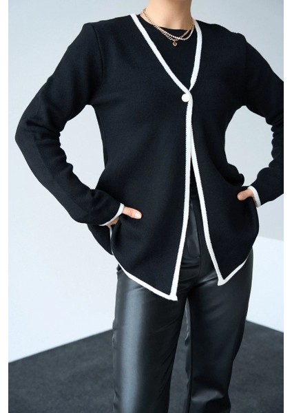 Venoura Siyah Beyaz Tek Düğmeli Hırka Premium fiyatları