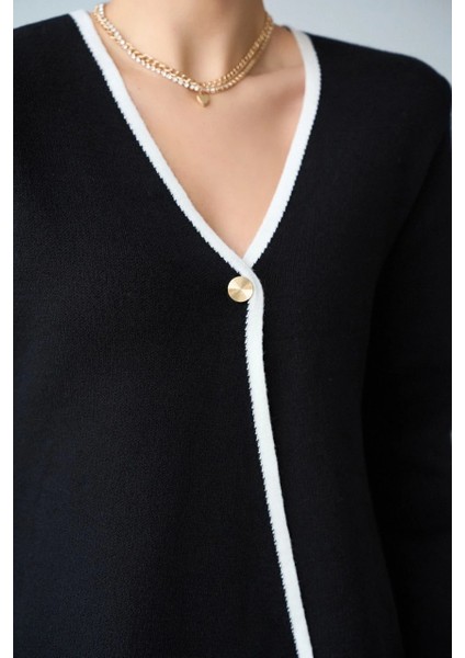 Venoura Siyah Beyaz Tek Düğmeli Hırka Premium modelleri