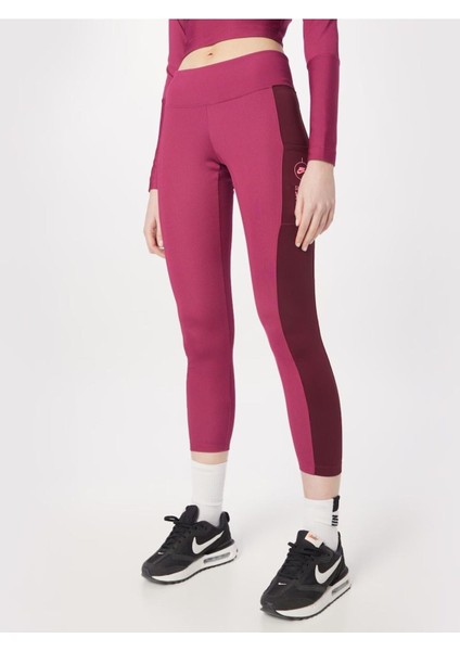 Sportswear Ribbed Sports Utility With Pockets Pembe Kadın Tayt