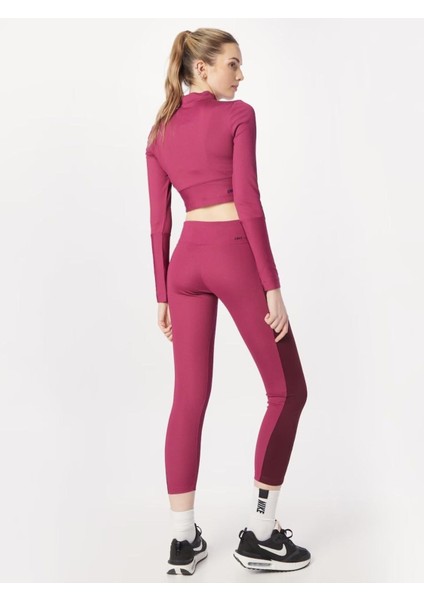 Sportswear Ribbed Sports Utility With Pockets Pembe Kadın Tayt