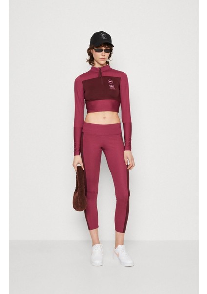 Sportswear Ribbed Sports Utility With Pockets Pembe Kadın Tayt