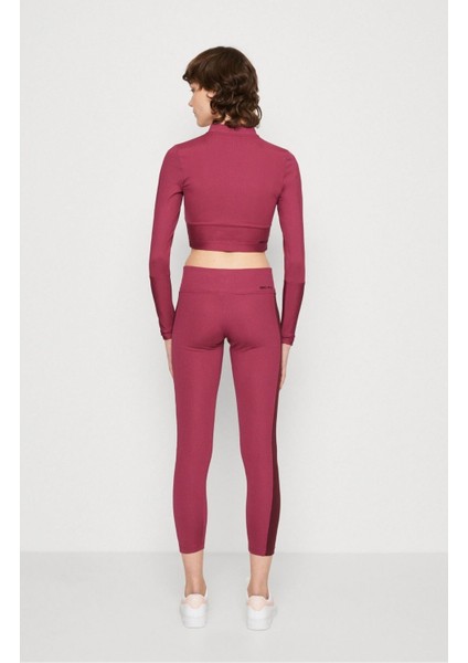 Sportswear Ribbed Sports Utility With Pockets Pembe Kadın Tayt