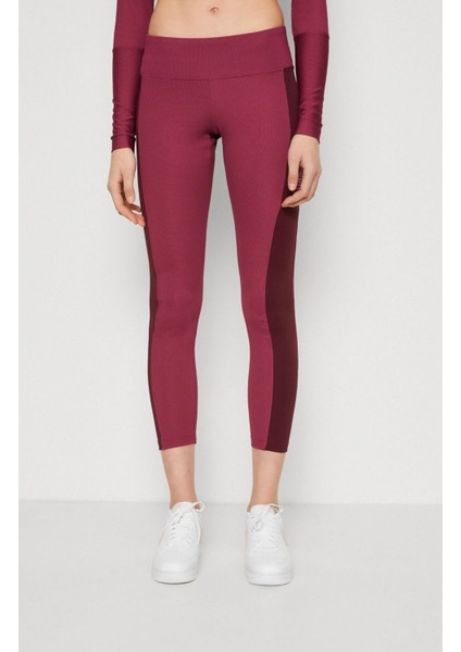 Sportswear Ribbed Sports Utility With Pockets Pembe Kadın Tayt