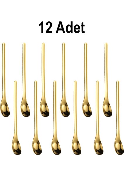 Çelik 12 Adet 15,5 cm Gold Kahve Latte Meyvesuyu Kokteyl Barmen Kaşığı