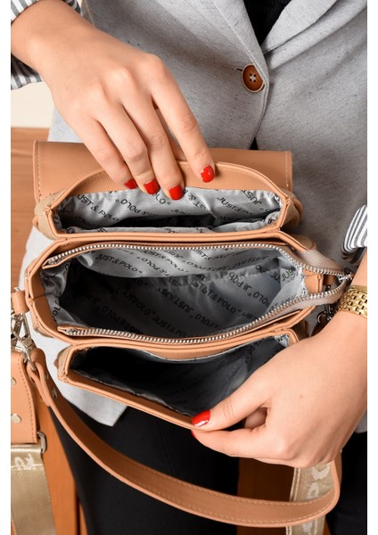 Kadın Vizon Baskı Desenli Kolon Askılı 3 Bölmeli Omuz Çantası 23X16CM MDS2184 modelleri