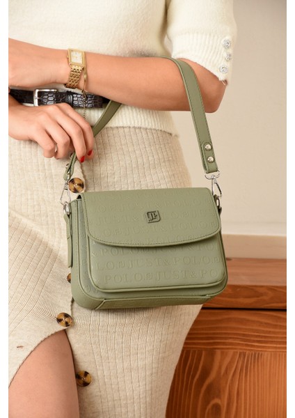Kadın Çağla Yeşil Baskı Desenli Kolon Askılı 3 Bölmeli Omuz Çantası 23X16CM MDS2184 fiyatları