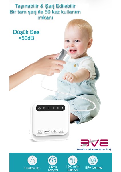 Elektrikli & Şarjlı Kare Bebek Burun Aspiratörü