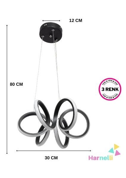 Modern Tasarım 30 cm Çap 3 Renk Yanabilen Ledli Avize