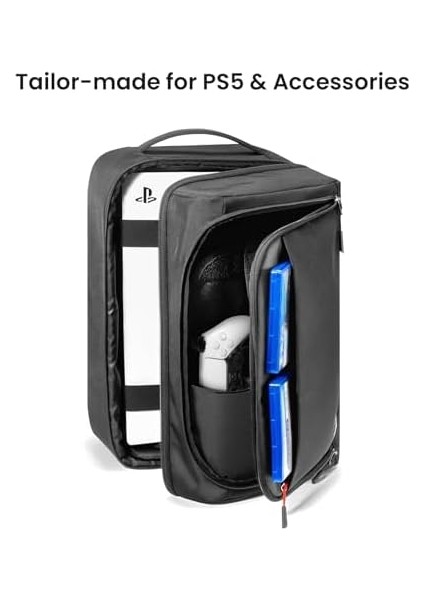 Trl Backpack For Ps5/ Ps5 Pro Console, Accessories, Protective Carrying Case Storage Bag Compatible With Sony Playstation 5 Console, Headset, 2 Game Discs, Ps5 Controller, Charging Station