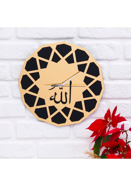 Deepcraft Dekoratif Şeffaf Akrilik Sessiz Akar Duvar Saati Salon,mutfak,ofis Saati -Gold Siyah Allah