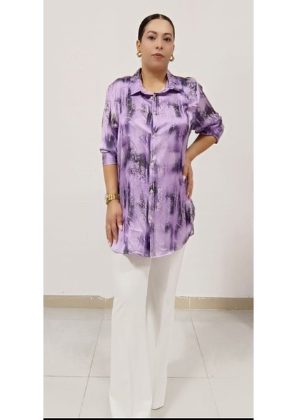 Büyük Beden Pamuk Saten Kumaş Manşet Kollu 75 cm Boy Geniş Anne Gömlek modelleri