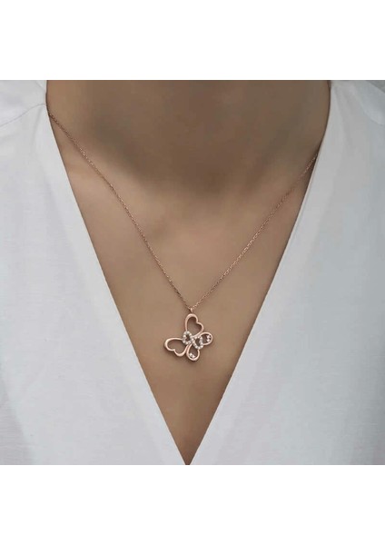 Gümüş Rose Sonsuzluk Kelebek Kadın Kolye