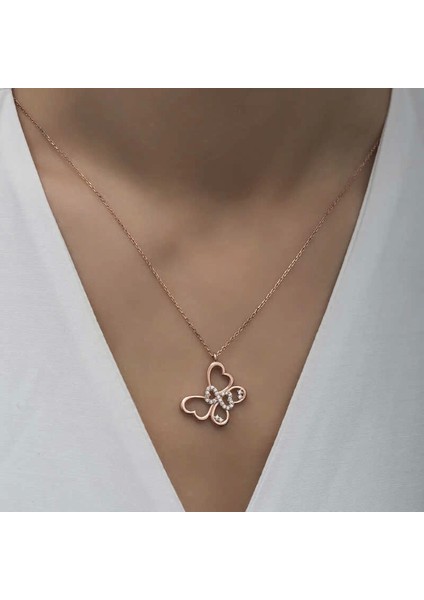 Gümüş Rose Sonsuzluk Kelebek Kadın Kolye