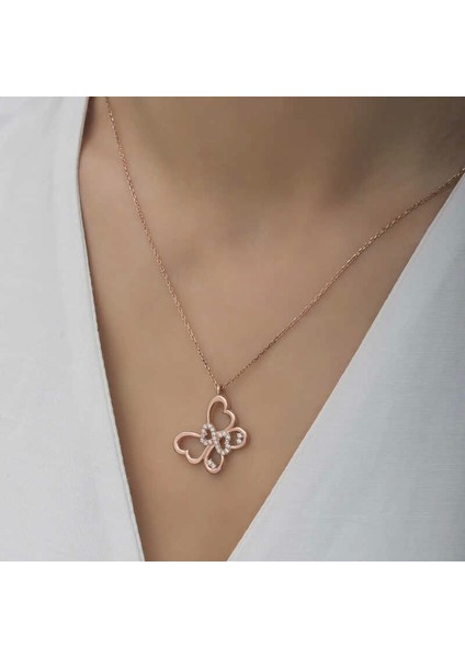 Gümüş Rose Sonsuzluk Kelebek Kadın Kolye