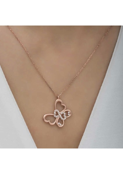 Gümüş Rose Sonsuzluk Kelebek Kadın Kolye