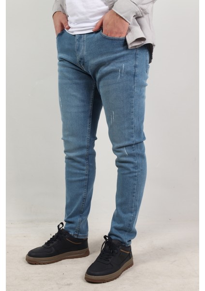 Slim Fit Erkek Kot Pantolon Açık Mavi
