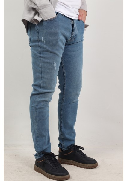 Slim Fit Erkek Kot Pantolon Açık Mavi