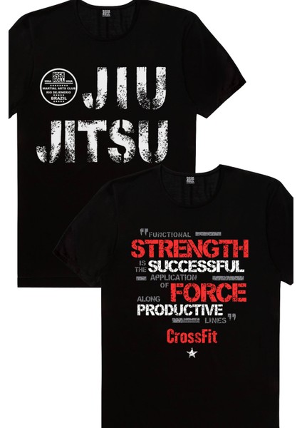 Jiu Jitsu, Güçlü Kuvvetli Crossfit Siyah Erkek Tişört 2'li Eko Paket