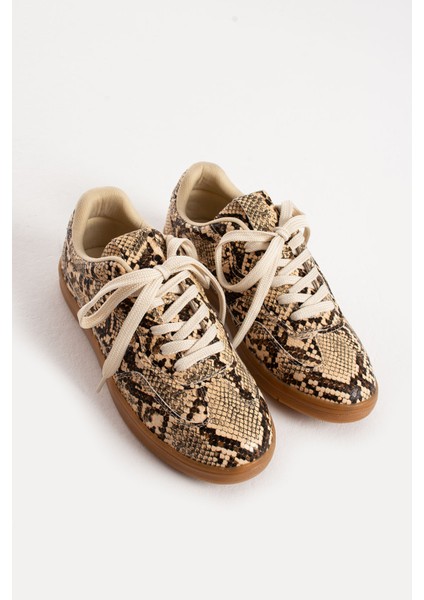 Lera Kadın Bej Cilt Yılan Desenli Sneaker