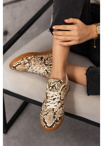Lera Kadın Bej Cilt Yılan Desenli Sneaker modelleri