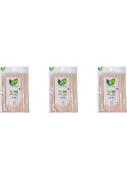 Doğaya Dönüş Ekolojik Doğal Doğa Dostu %100 Ahşap Bıçak - 16 Cm. - 50'li 3 Paket
