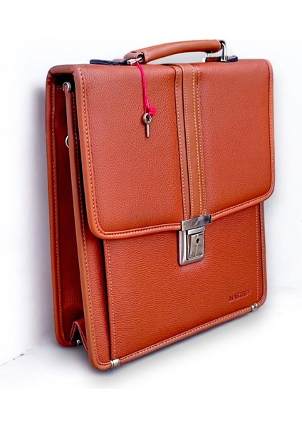 Dikey Deri Evrak Çantası Anahtar Kilitli A4 Uyumlu