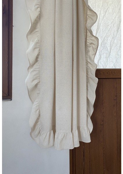 Kenarları Fırfırlı Pamuklu Vintage Natural Buldan Keten Perde - Tek Kanat - En x Boy fiyatları