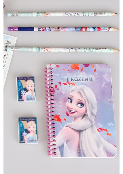 Dekomus Lisanslı Elsa Frozen 12 Parça Kırtasiye Seti Çıtçıt Dosya,okul Etiketi,silgili Kurşun Kalem,kalemtraş,bloknot,resim Defteri