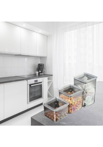 3 Lü Set Vakumlu Kare Saklama Kabı Akrilik Kristal 3 Boy Erzak Kabı (600-900-1300 Ml) fırsatları