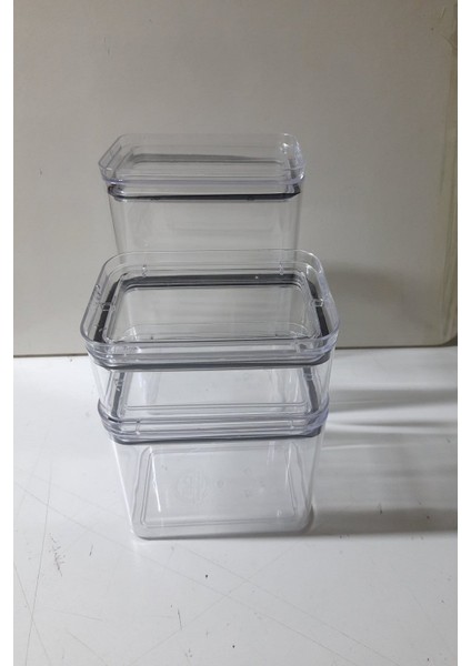 3 Adet 3 Boy Akrilik Kavanoz Saklama Kabı Vakumlu Dikdörtgen Erzak Bakliyat Kabı (800-1700-3500 Ml)