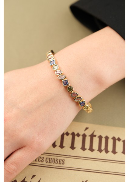 Gold Özel Tasarım 3 Renk Taşlı Kelepçe Bileklik fırsatları