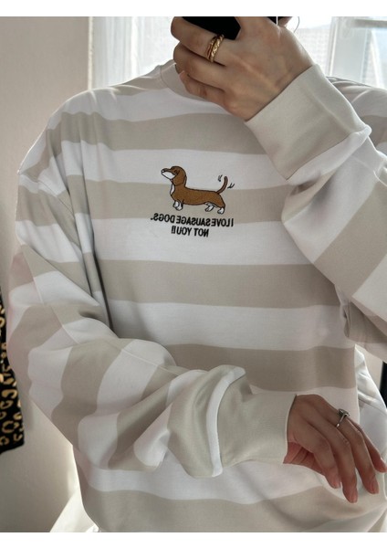 Kadın Oversize Köpek Nakışlı Sweatshirt