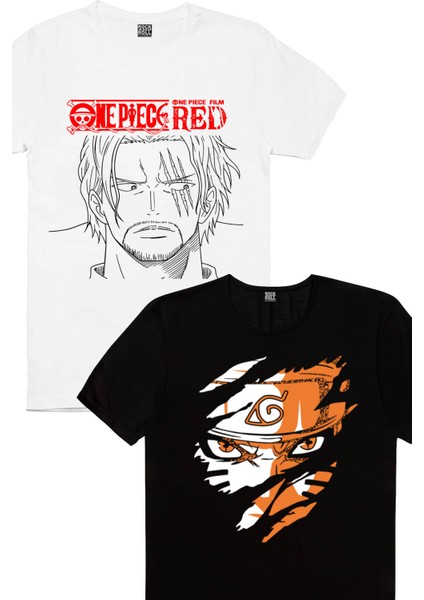 Yaralı Yüz Beyaz, Sert Naruto Erkek Tişört 2'li Eko Paket