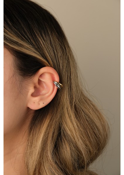 Gold ve Black Özel Tasarım Ikili Halka Kıkırdak Küpe fiyatları