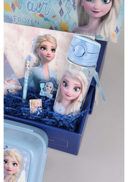 Dekomus Lisanslı Gıft Box Özel Kutulu "elsa'nın Mavi Okul Yolculuğu" Kırtasiye ve Yemek Seti