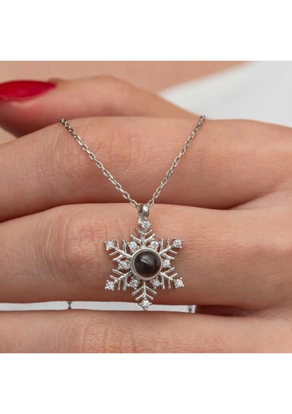 Gümüş 100 Dilde Seni Seviyorum Kar Tanesi Kadın Kolye