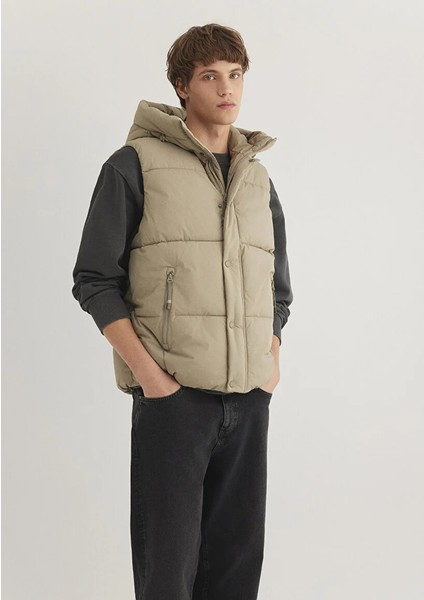 Kapüşonlu Bej Şişme Yelek 0110306-86749