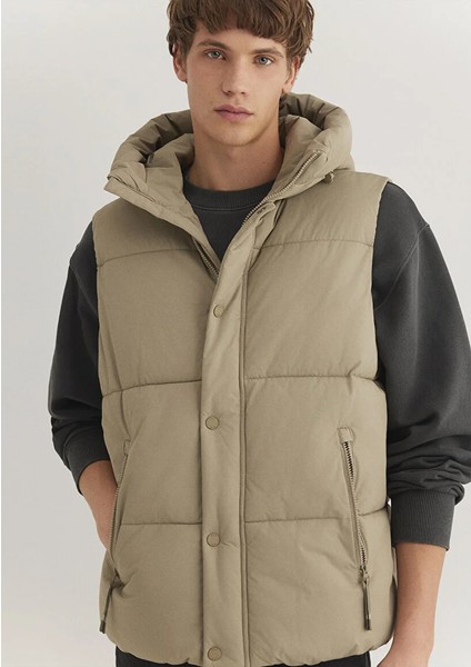 Kapüşonlu Bej Şişme Yelek 0110306-86749 fırsatları