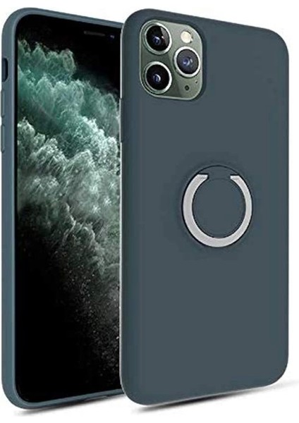 iPhone 11 Pro ile Uyumlu Kılıf Plex Yüzüklü Soft Silikon Kapak Lacivert