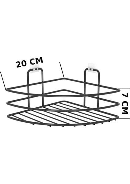 Kendiliğinden Yapışkanlı Montaj Gerektirmeyen Tek Katlı Banyo Askı Köşe Şampuanlık Siyah