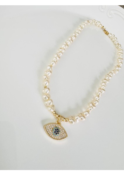 Kalpli Incili Nazar Boncuklu Göz Kolye 45 cm indirimleri