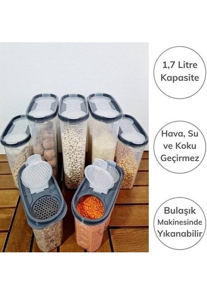 2 Kapaklı Ölçekli Erzak Kuru Gıda Saklama Kutusu Kabı - 1,7 Litre - SA935