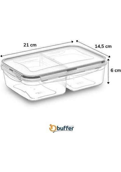 2 Bölmeli Sızdırmaz Contalı Kilitli Kapaklı 1 Litre Erzak Saklama Kabı -LC505