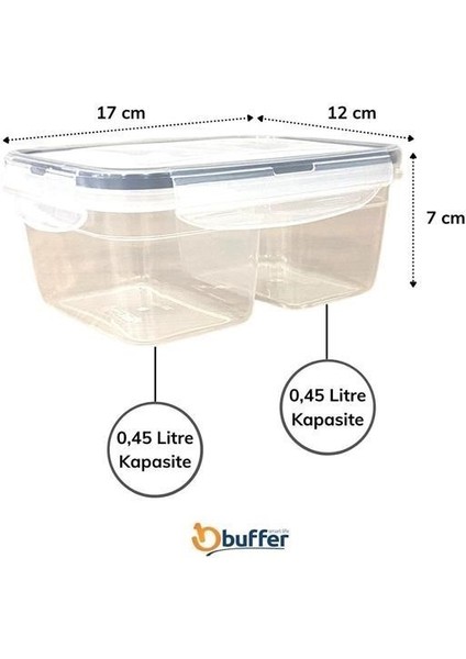 2 Bölmeli 0,45+0,45 Litre Kilitli Kapaklı Erzak Saklama Kabı LC-524