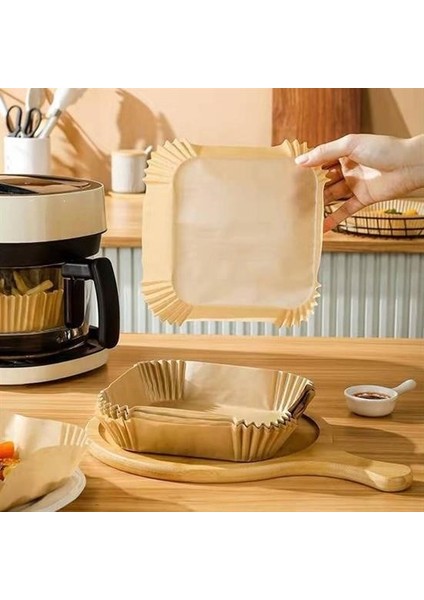 50 Adet Air Fryer Pişirme Kağıdı Tek Kullanımlık Hava Fritöz Yağ Geçirmez Yapışmaz Kare Tabak Model