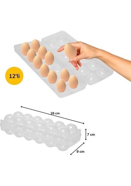 12LI Şeffaf Kapaklı Kilitli Yumurta Saklama Kabı Kutusu Aparatı
